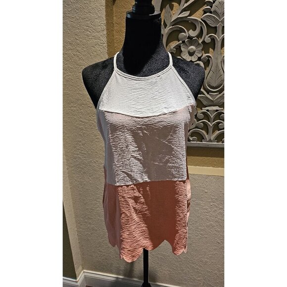 Hailey & Co Pastel Peach Colorblock M Coastal Halter Top W Scalloped Hem & Tie - Picture 1 of 7